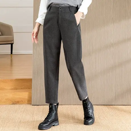 毛呢哈伦裤女秋冬2023新款裤子冬季女裤休闲九分裤宽松老爹萝卜裤图片