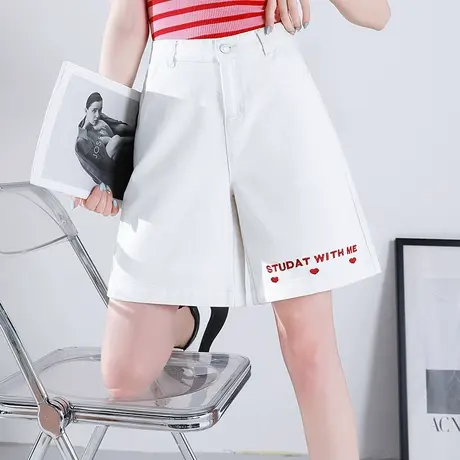 白色牛仔短裤女夏季薄款2023新款五分裤女夏宽松阔腿中裤直筒5分商品大图