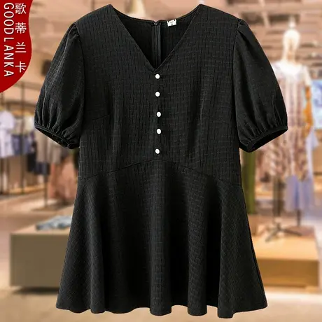 中年妈妈时尚上衣2023夏装新款加肥加大小个子泡泡袖钉珠短袖T恤商品大图