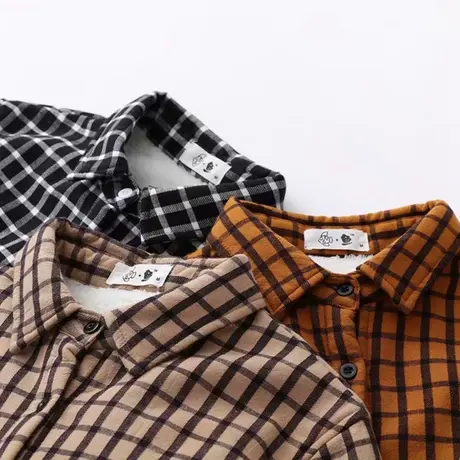 秋冬休闲简约百搭文艺小清新格子衬衫女加绒加厚保暖纯棉打底衬衣图片