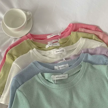 短袖正肩t恤女夏季修身内搭打底衫设计感小众别致短款紧身上衣夏商品大图