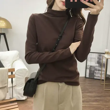 打底衫女内搭长袖春秋冬季内搭加绒半高领秋上衣洋气黑白色女长袖商品大图