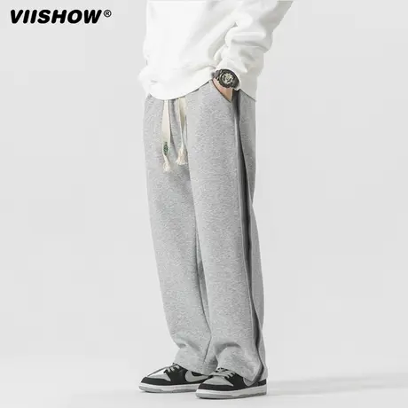 VIISHOW复古街头撞色直筒休闲裤男潮牌宽松百搭阔腿垂感运动卫裤商品大图