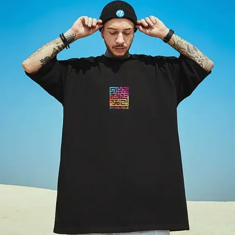 oversize欧美高街潮牌胖子男装大码国潮简约宽松短袖T恤潮流半袖商品大图