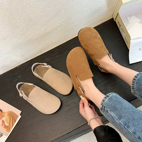 2023复古凉鞋女夏外穿配裙时装平底一字扣厚底包头半拖鞋凉拖单鞋商品大图