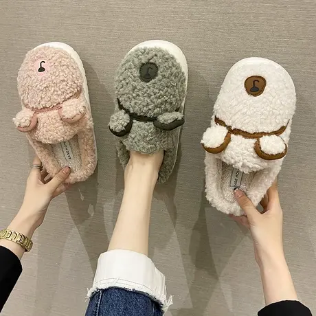 冬季棉拖鞋女可爱小熊外穿防滑厚底室内居家保暖毛绒情侣棉拖鞋男商品大图