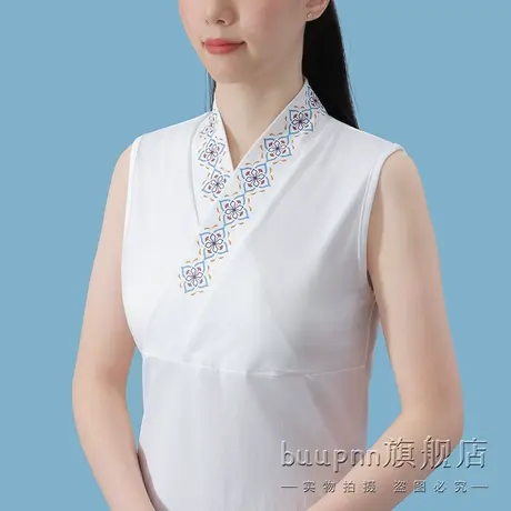 中式汉服无袖上衣女白色复古交领打底背心棉商品大图