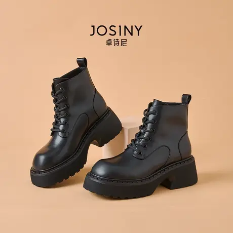 卓诗尼马丁靴女秋款2023年秋冬厚底复古ins机车靴中跟工装短靴女商品大图