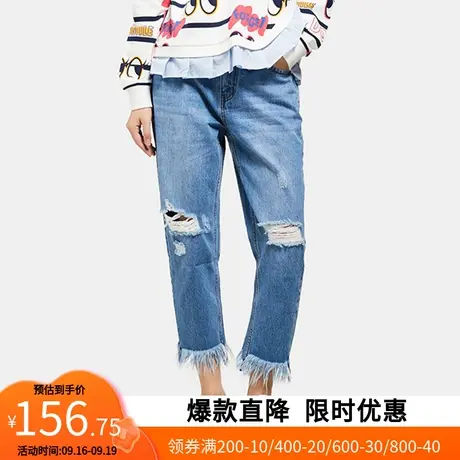 【断码S/L】艾格2020春秋专柜新品季休闲时尚破洞牛仔裤女z1216商品大图