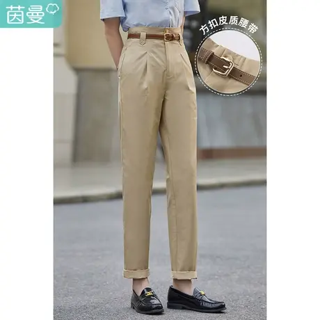 茵曼直筒显瘦休闲裤女2023夏季新款宽松烟管高腰通勤纯色薄款裤子商品大图