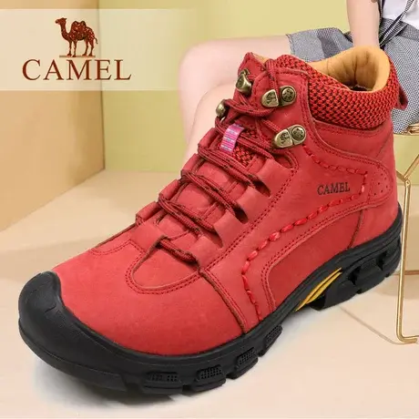 Camel/骆驼女鞋 秋冬季头层牛皮厚底皮面高帮户外休闲旅游鞋子女图片