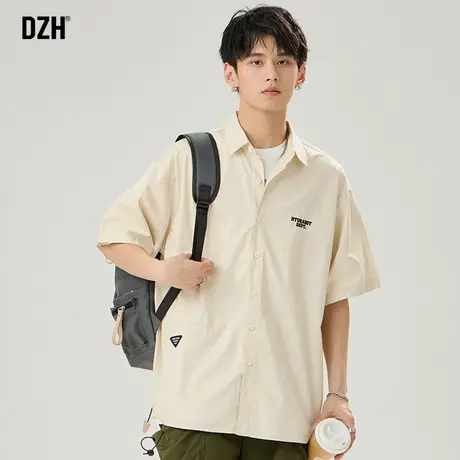 男士短袖衬衫男潮牌美式全棉潮流痞帅夏季外套衬衣2023年新款寸衫商品大图