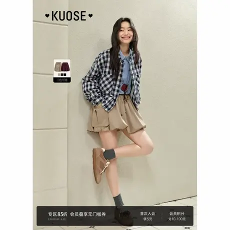 阔色卡其花苞短款半身裙子女2025夏季新款红色高腰工装蓬蓬裙图片