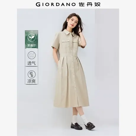 佐丹奴裙子女装莱赛尔工装收腰梭织短袖衬衫连衣裙 05465498图片