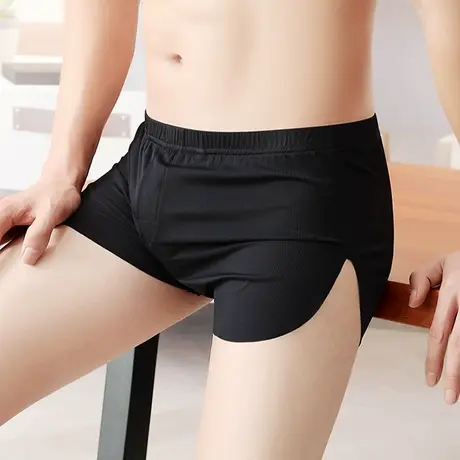 冰丝凉感男士阿罗裤男款男式居家休闲中腰平角裤舒适透气四角短裤商品大图