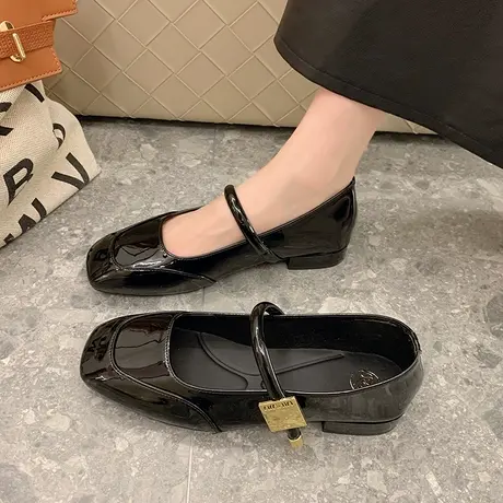 真皮方头单鞋女夏季黑色软底通勤上班工作鞋平底时尚玛丽珍小皮鞋图片