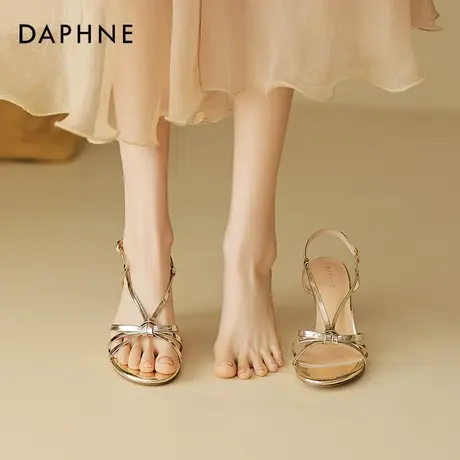 宋茜同款达芙妮金色凉鞋女2025夏季银色绝美一字带高跟鞋细跟绑带商品大图
