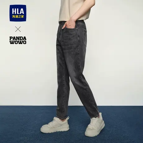 HLA/海澜之家panda wowo熊猫牛仔裤25春夏新款水洗时尚字母裤子男商品大图
