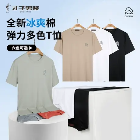 才子全新冰爽棉弹力多色圆领短袖T恤男2025夏季新款舒适透气男t图片
