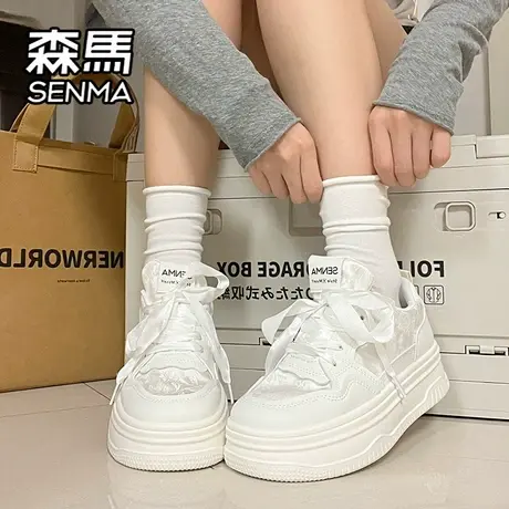 森马女鞋春秋季国风小白鞋女2024新款爆款百搭厚底增高休闲板鞋子图片