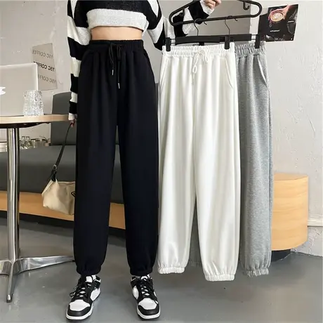 白色运动裤女夏季薄款宽松束脚小个子休闲阔腿显瘦春秋卫裤ins潮图片