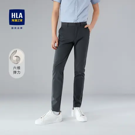 HLA/海澜之家春秋季六维弹力休闲裤纯色松紧提花有型直筒裤子男士商品大图