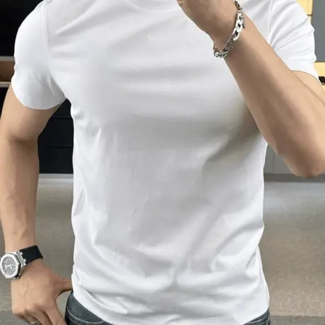 t恤2025新款短袖男款正肩打底衫痞帅纯色简约老钱高级感半袖体恤图片