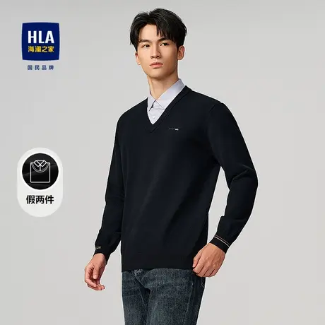 HLA/海澜之家海澜之家双领针织衫男士套头毛衣小标休闲男士上衣图片