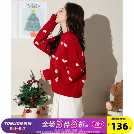 唐狮2024新款红色毛衣女秋冬今年流行爆款设计感小众圆领软糯上衣商品大图
