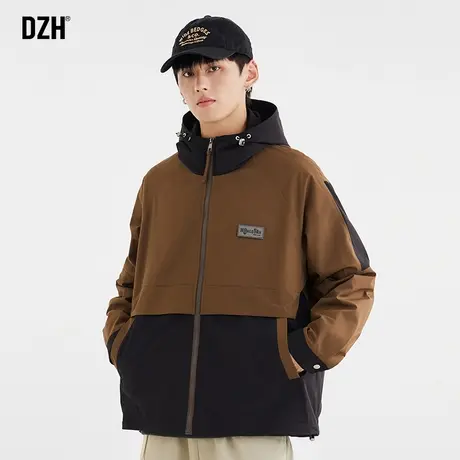 男士撞色冲锋衣男款秋季休闲连帽夹克宽松男装2023新款登山服外套商品大图