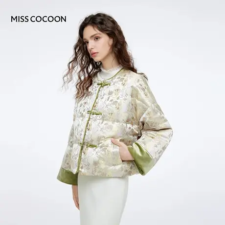 MISSCOCOON可可尼提花外套女2025冬新款新中式短款圆领鸭绒羽绒服商品大图
