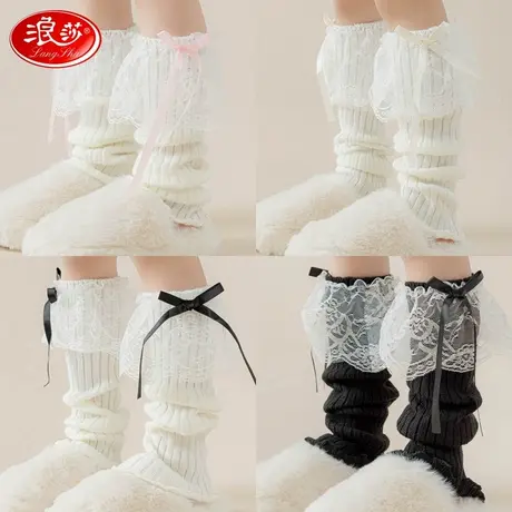 儿童秋冬花边蝴蝶结袜套女童韩版白色百搭腿套冬天保暖女孩堆堆袜图片