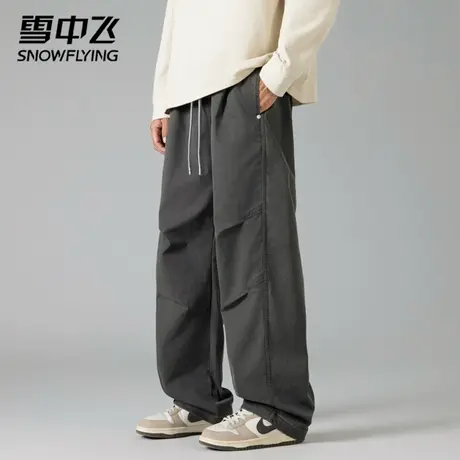 雪中飞工装风阔腿休闲裤男宽松中腰直筒微弹男款抽绳长裤大码男裤图片