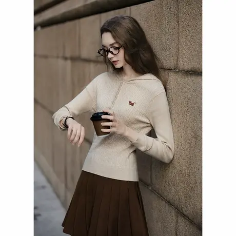 唐狮秋冬女连帽绞花毛织春秋打底衫女外穿高级感内搭上衣潮好看TA图片