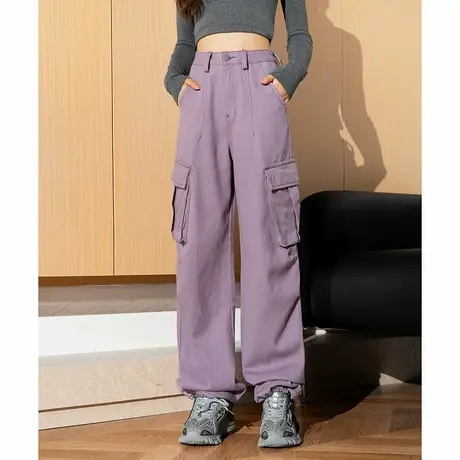唐狮秋冬季新款灰色工装裤女休闲裤流行多袋百搭美式阔腿长裤TD商品大图