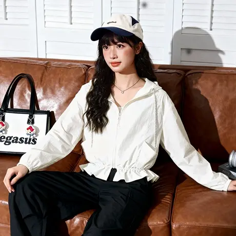 唐狮官方短款防晒服女2026新款春季小众设计感荷叶边外套防晒衣VC图片