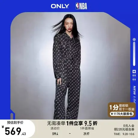 【买5免1】ONLY奥莱2023春夏新款NBA联名阔腿直筒牛仔裤女商品大图