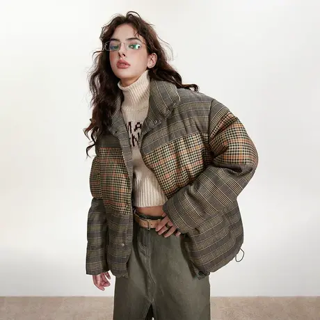 复古格子加厚棉服女冬季外套新款夹棉潮牌情侣装宽松oversize棉衣图片