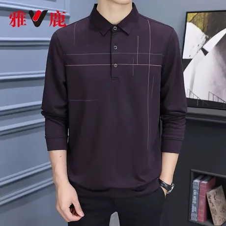 雅鹿线条长袖polo衫男2023年秋季中年上衣爸爸装休闲翻领长袖t恤商品大图