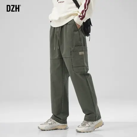男士军绿色工装裤子男秋冬款2023年新款裤子宽松休闲裤男款直筒裤图片