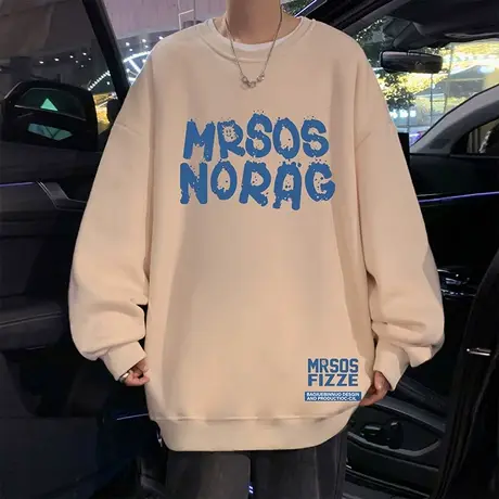 圆领卫衣男秋冬季2023新款潮牌宽松套头内搭打底衫男生国风上衣服商品大图