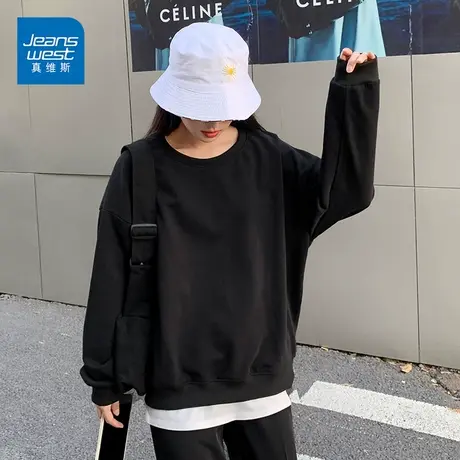 真维斯纯色圆领套头卫衣时尚基础款遮肉宽松显瘦新款均码外穿图片