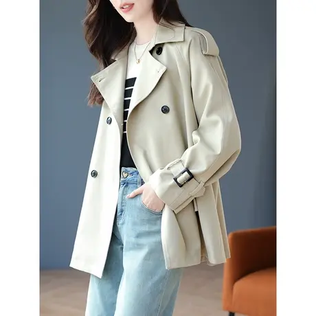 宝诗黎双排扣短款韩系风衣外套流行上衣女2023秋季新款长袖英伦风商品大图