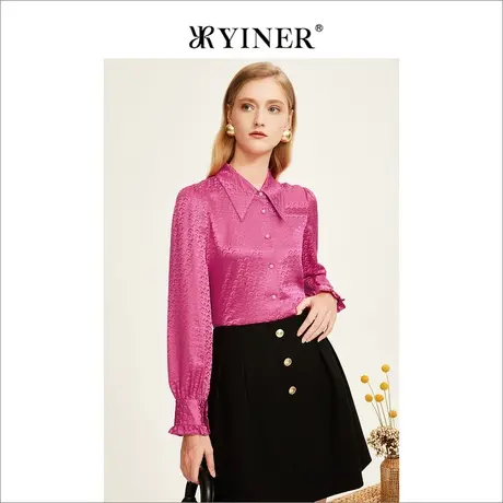 YINER音儿女装冬季钉珠纽扣公主袖桑蚕丝衬衫商品大图