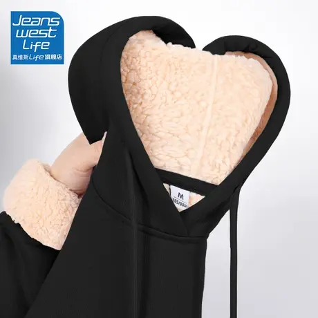 真维斯LIFE黑色加绒卫衣女款2023新款爆款加厚羊羔绒外套女秋冬款图片