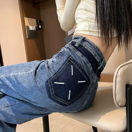 直筒牛仔裤女春秋2024新款高腰阔腿裤垂感显瘦宽松马吉拉直筒裤子商品大图