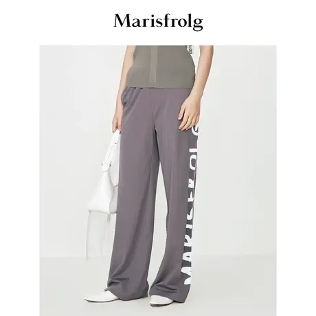 【商场同款】玛丝菲尔休闲裤夏季新款时尚撞色字母印花直筒休闲裤商品大图