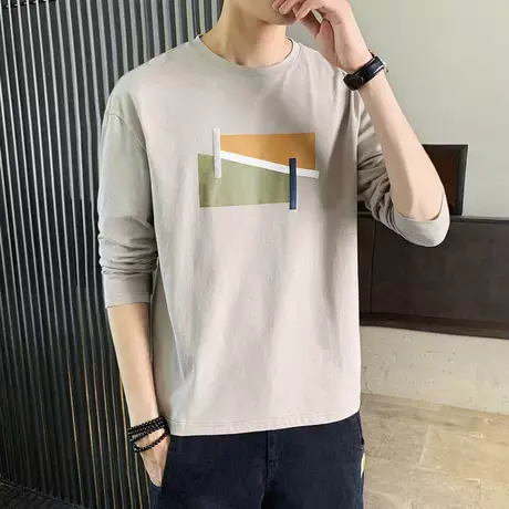 男士长袖t恤2023秋季棉感内搭秋装上衣服韩版圆领体恤ins潮流秋衣商品大图