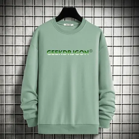 圆领卫衣男生秋季上衣保暖加绒加厚套头无帽长袖t恤宽松潮流百搭商品大图