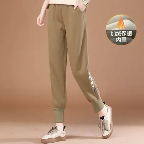 韩潮袭人松紧腰刺绣加绒加厚运动休闲裤女2023冬新款显瘦哈伦卫裤图片